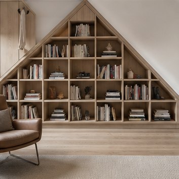 Книжный шкаф под линию кровли на заказ